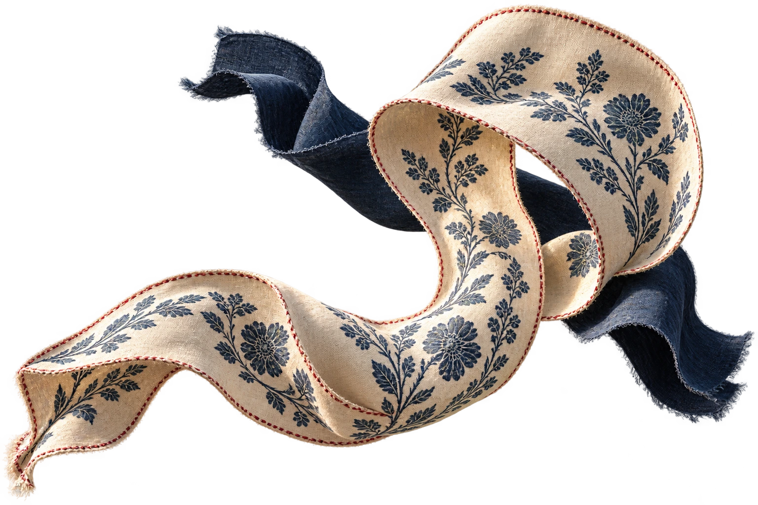 Intertwined ivory and indigo printed cloth from Savera’s Paper Garden